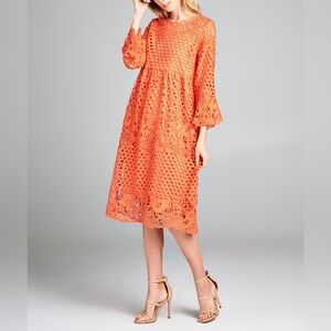 Coral Lace Midi Dress